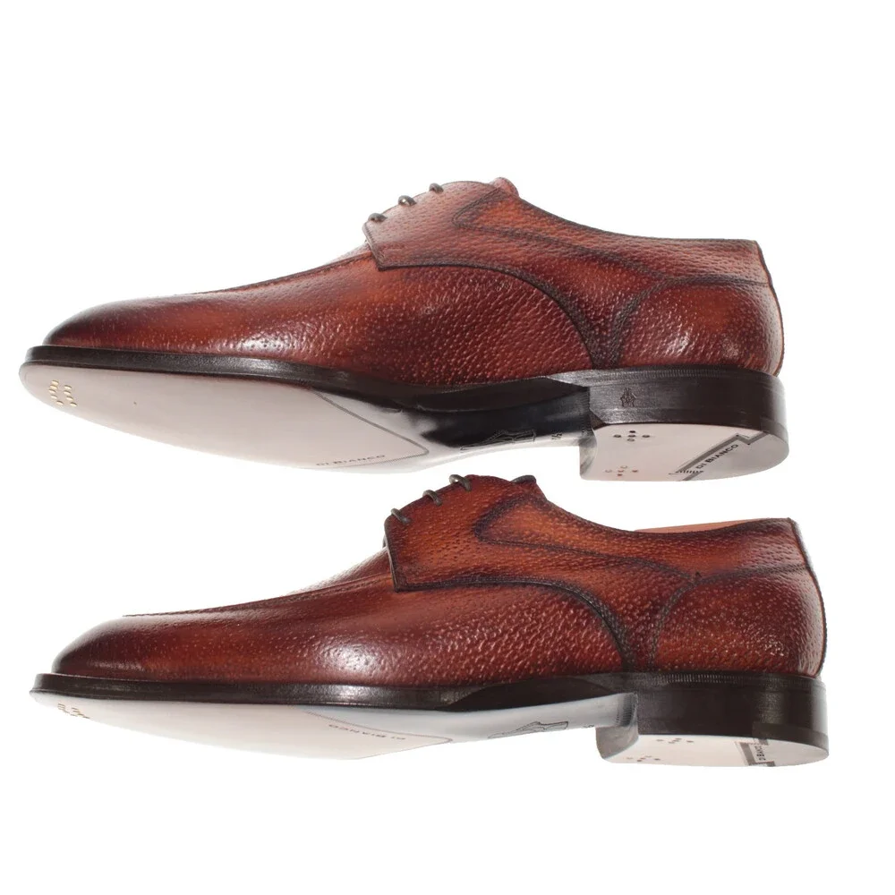 Di Bianco NWB Derby Dress Shoes Size 41.5 (US 7.5) in Brown Pebbled Leather